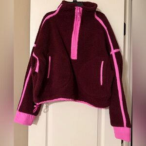 FP Movement by Free People Burgundy and Hot Pink Sherpa Pullover Jacket
